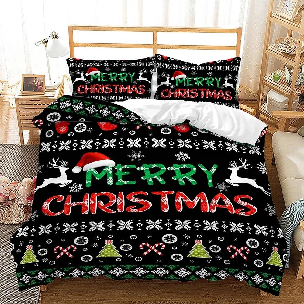 Navidad Plaid Merry Christmas Tree Duvet Cover Twin King Festival Santa Deer Bedding Set Polyester Quilt For Adults Home Decor