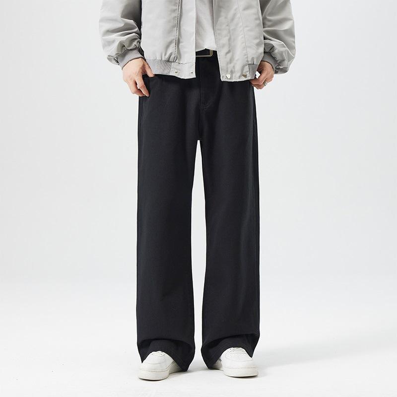 

Весенне-осенние новые чистые широкие прямые брюки японские брюки в пол джинсы мужская красота 40 чёрный