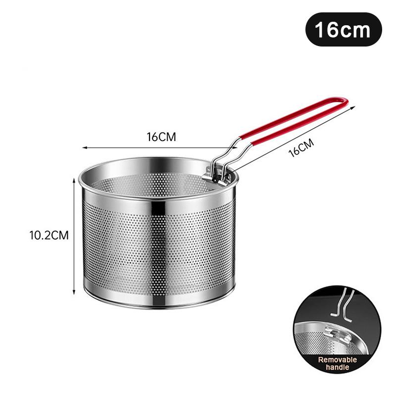 

Сетка для жарки из нержавеющей стали Кухонная корзина для жарки Корзина для приготовления пищи Сковорода для жарки Масляный поддон Дуршлаг Ложка для лапши Дуршлаг Картофель фри 16cm