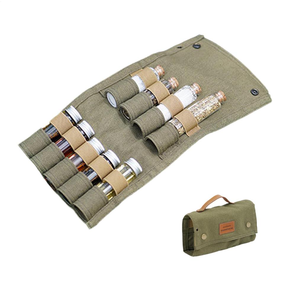 Outdoor Camping SpiceBottle Storage Bags Canvas Foldable Portable BBQ Picnic Barbecue Seasoning SpiceBottle Storage Bag