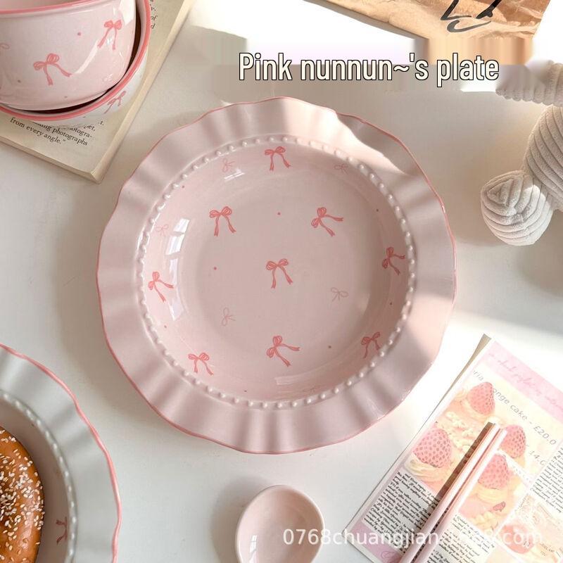 

ZISIZ Девочковые Керамические Розовые Тарелки 8 дюймов с Бантом