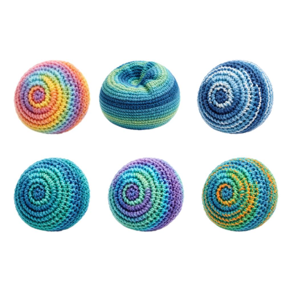 3/6er Pack Handgehäkelte Footbags, Strapazierfähige Gestrickte Kickbeutel, Weiche Gewebte Jonglierbälle für Koordinationstraining, Outdoor-Spiel, Partyspiele & Stressabbau