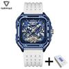 FAIRWHALE Automatic Movement Tourbillon Fashion Skeleton Square Dial Sports Waterproof Mechanical Watches for Men with Box 6530
