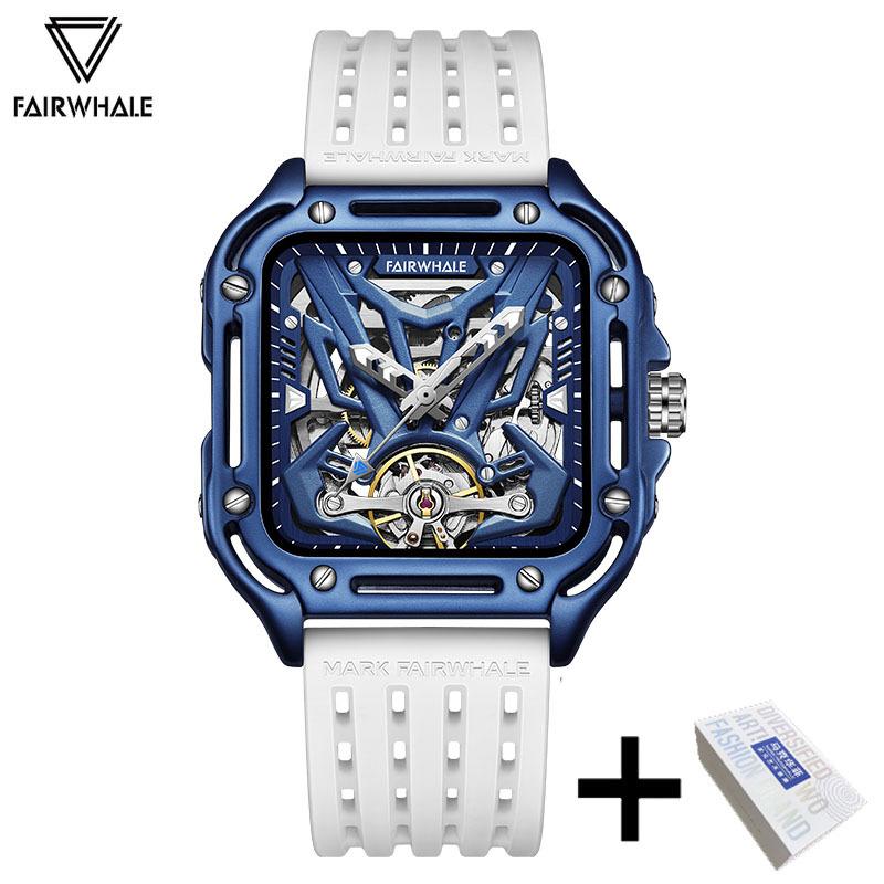 FAIRWHALE Automatic Movement Tourbillon Fashion Skeleton Square Dial Sports Waterproof Mechanical Watches for Men with Box 6530