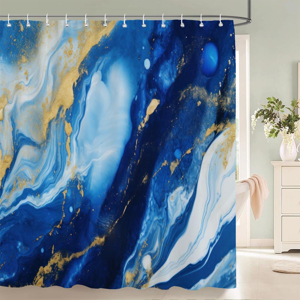Abstract Marble Pattern Shower Curta Waterproof Fabric Bath Curta For Bathroom Bathtub Large Wide Bathing Cover With Hook