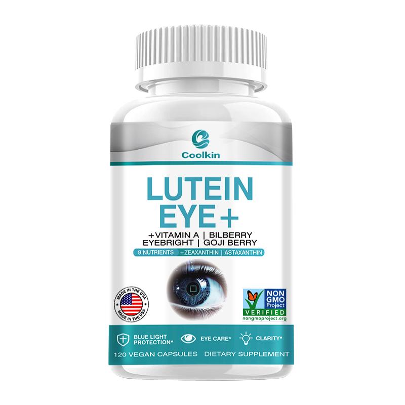 Lutein Augenschutz Komplex Kapseln, formuliert mit Vitamin A, Heidelbeere, Augentrost und Goji-Beere, geeignet für Erwachsene.