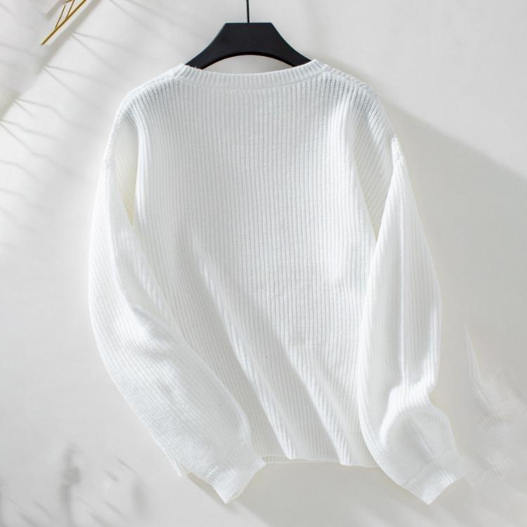 Locker Gestrickter Vintage Cardigan Pullover Einfarbige Lange Ärmel O-Ausschnitt Oberteil für Herbst Winter