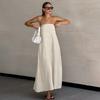 Summer European and American Sexy Khaki Cotton and Linen Tube Top Dress Women's Vacation Casual A-word Skirt Women's Clothing