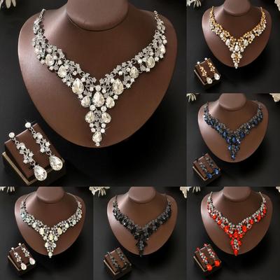 Advanced Diamond Studded Bride Wedding Dress, Grand Necklace, Earring Set, Sweet Date Preferred Gift Accessory for Girls