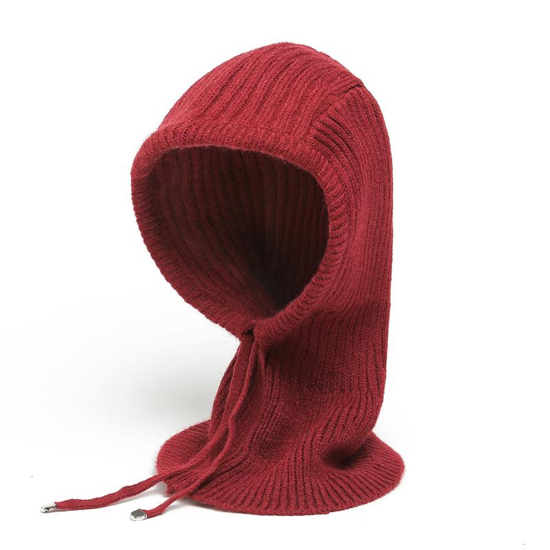 Winter Scarf And Hat Integrated For Outdoor Cycling, Warm Knit Scarf, Woolen Hat, Ear Protection, Solid Color Scarf, Drawstring