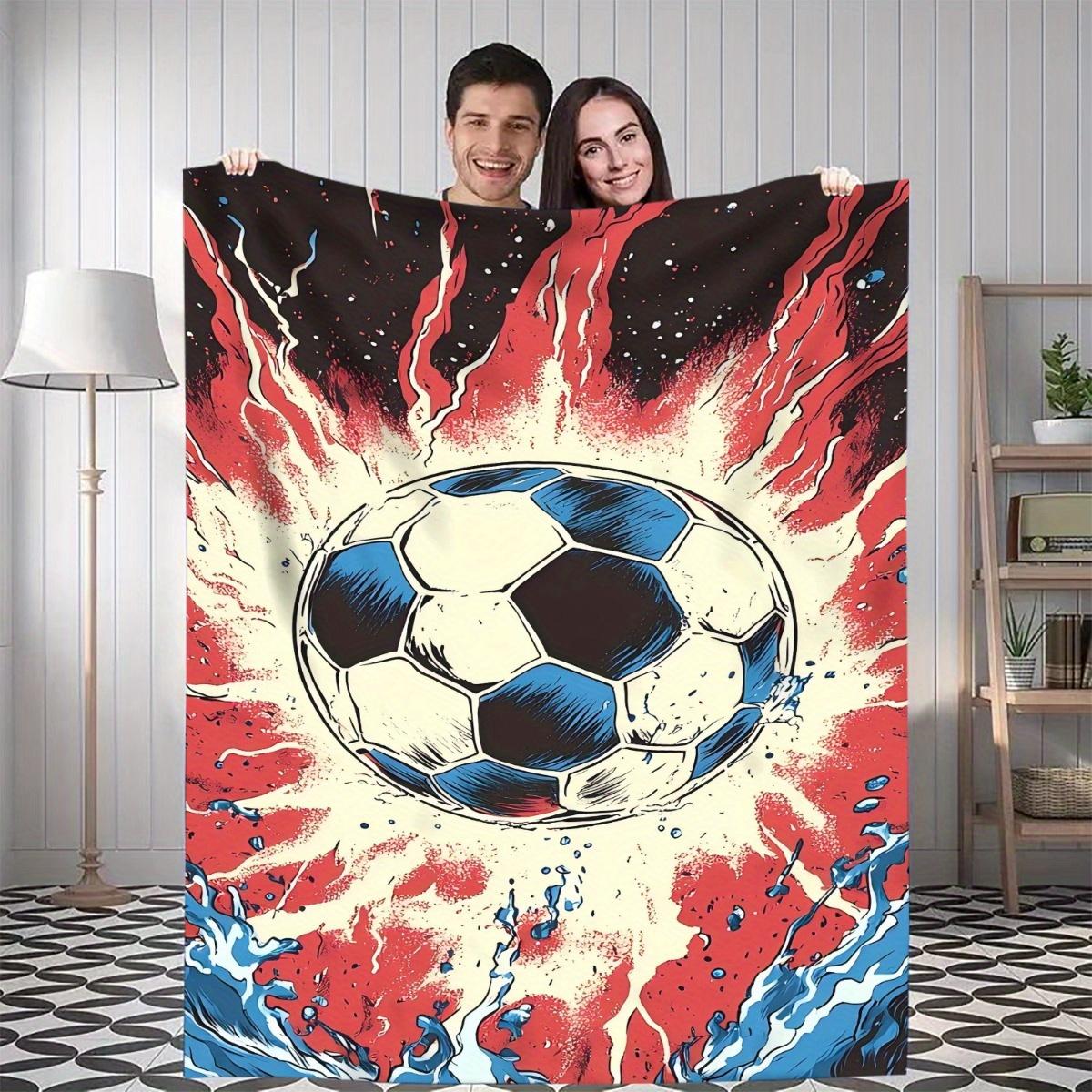 

1pc Soccer Explosion Digital Printed Design Blanket - All-Season Soft Flannel Throw with Vibrant Soccer Ball & Flames Print, 75x90cm28x35in