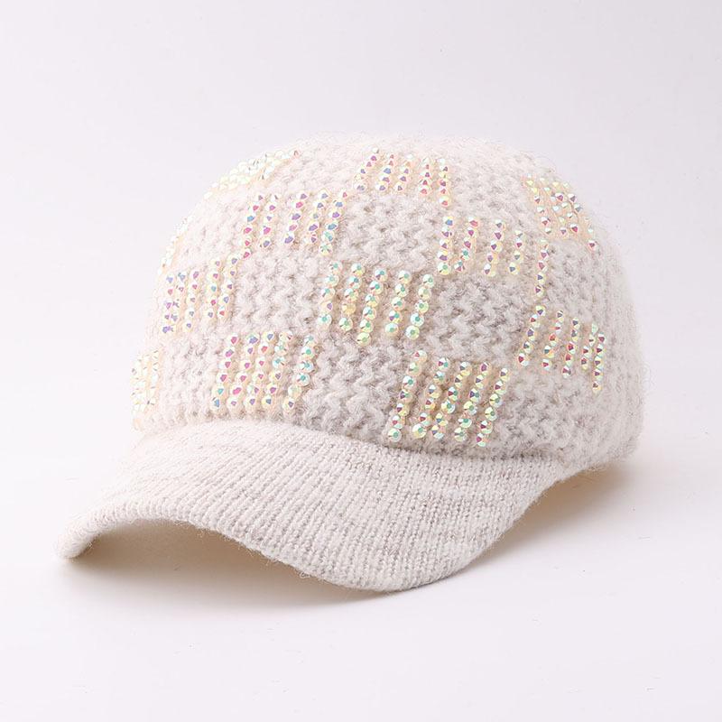 Winter knitted rhinestone warm baseball cap Japanese and Korean elegant velvet cap