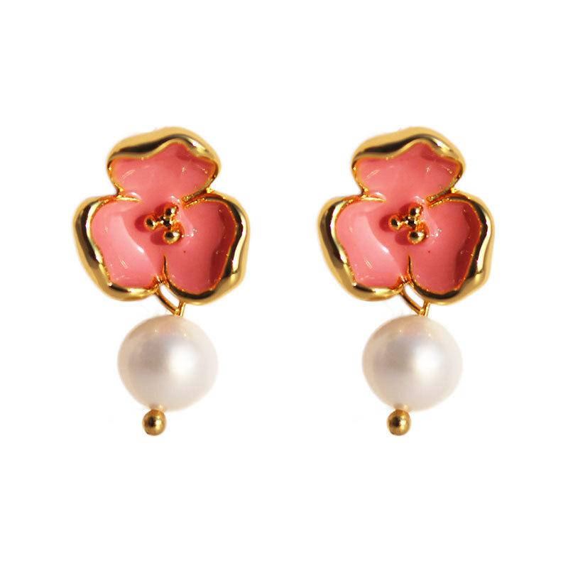 Elegant Lady's Flower Natural Pearl Pendant Earrings For Woman Fashion Jewelry Party Girl's Simple Sweet Earrings Gift 2024