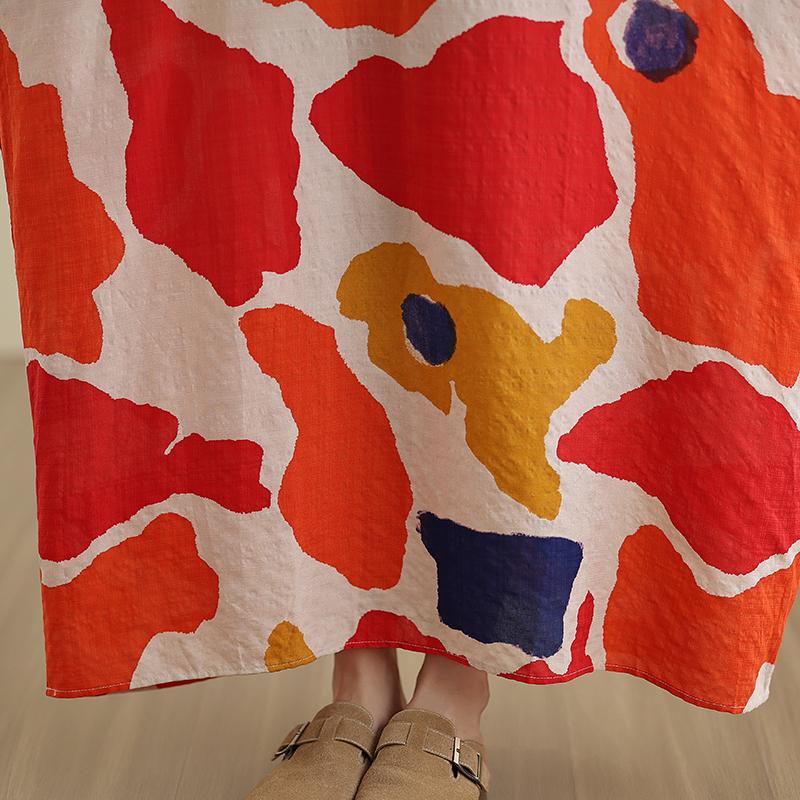 Dimanaf 2025 Women Plus Size Spring Long Dress Loose V-Neck Printing Vintage Casual Floral Oversize Long Sleeve 5036