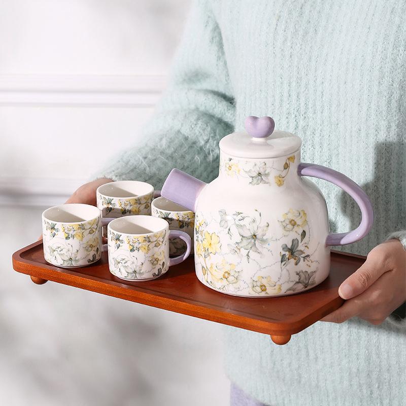 Iris High Value Tea Set Water Utensils Business Gift Set Retro Floral Ceramic Kettle Cup Souvenir