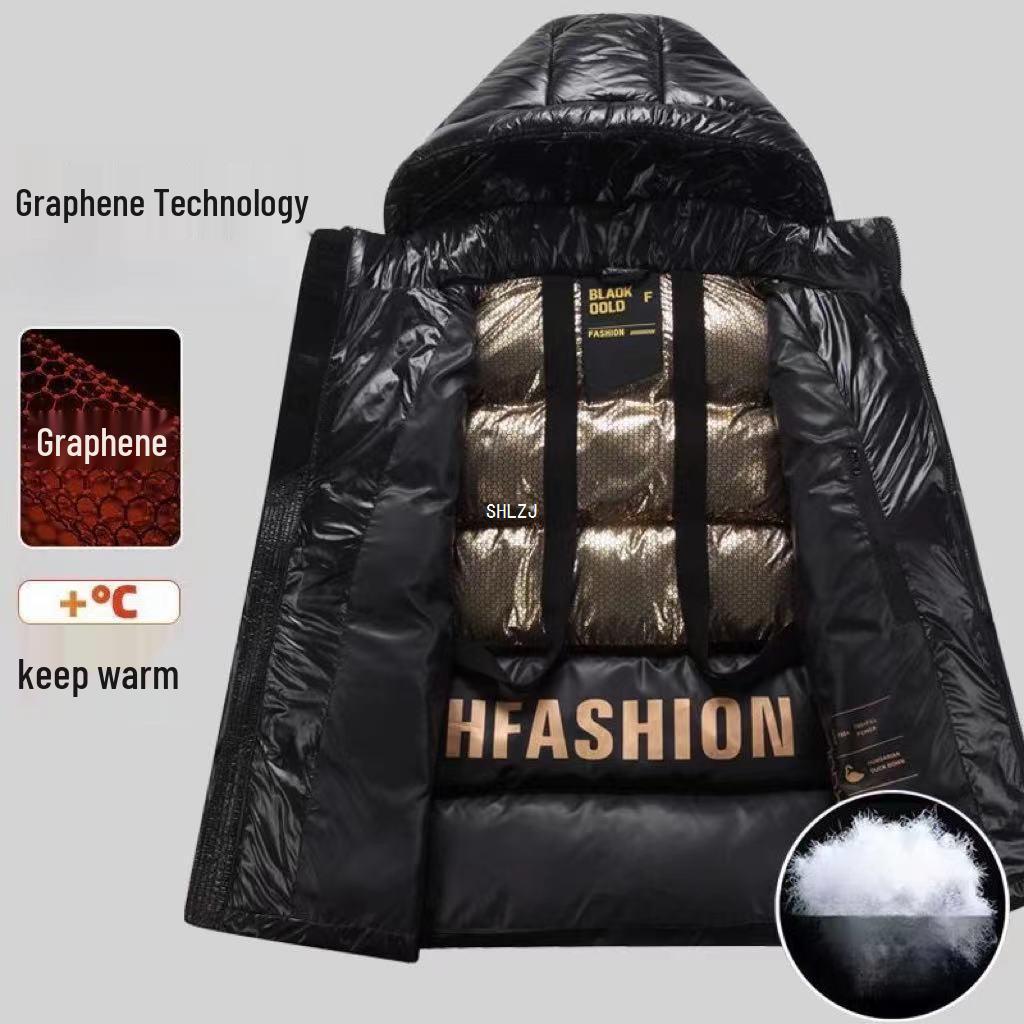 2024 Graphene Lined Down Jacket: Top Heat Storage, Warm, Waterproof, Anti-down, Black Tech Fabric.