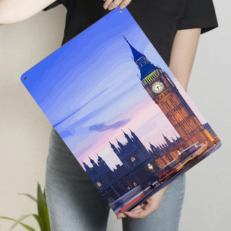 London Big Ben Nachtansicht Metall Eisenmalerei Heimdekoration Wohnzimmer Schlafzimmer Wandkunst Modern Schlicht