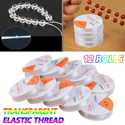 12/6/1 Rotoli Corda Elastica in Poliestere Trasparente Filo Elastico per Perline per la Creazione di Gioielli e Braccialetti Fai da Te 0,4-1,0 mm