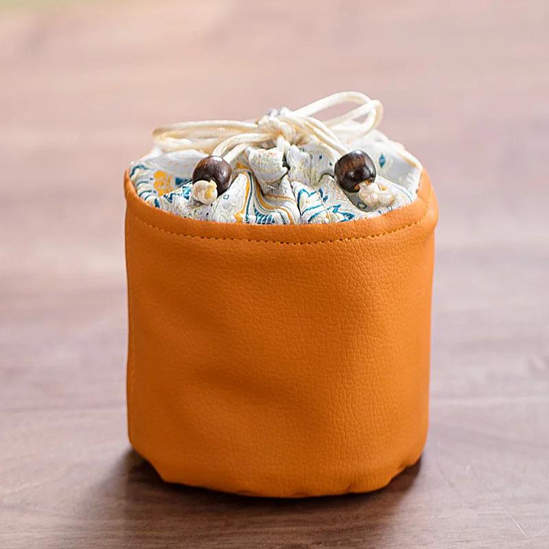 Leder Outdoor Reise Teegeschirr Aufbewahrungstasche Teegeschirr Zuhause Chinesische Teetasse Geschenkpaket Schmuck Teetasse Kordelzugtasche 2025 Neu