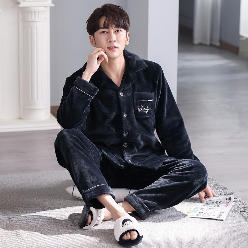 Couple Pajamas Women'S Autumn And Winter Models Fleece Thickened Flannel Warm Coral Fleece Loungewear Men'S Suit