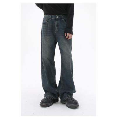 Versatile Long Trousers Washed and Old Denim Blue Loose Straight Casual Pants Straight Loose Jeans for Men Fashionable and Comfortable Pants