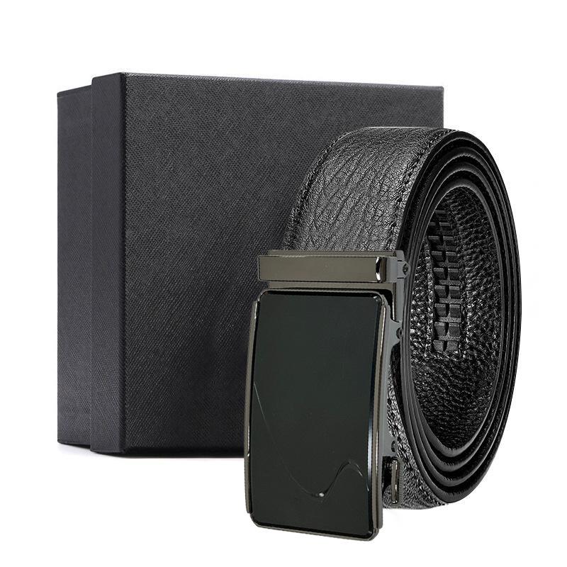 en's first layer cowhide water ripple automatic buckle belt business versatile gift box belt