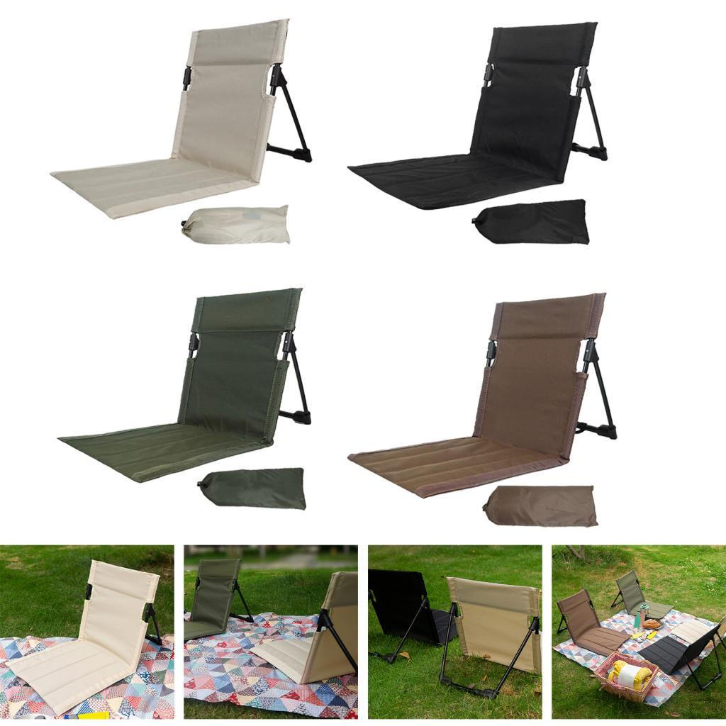Beach Chair with Back Support Floor Storage Bag Foldable Stadium Seat
