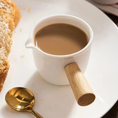 Lattiera in Ceramica, Lattiera, Tazza Misurino per Caffè Espresso Domestico, Tazze da Caffè Moderno Semplice, Manico in Legno, Brocca Durevole, Nuovo