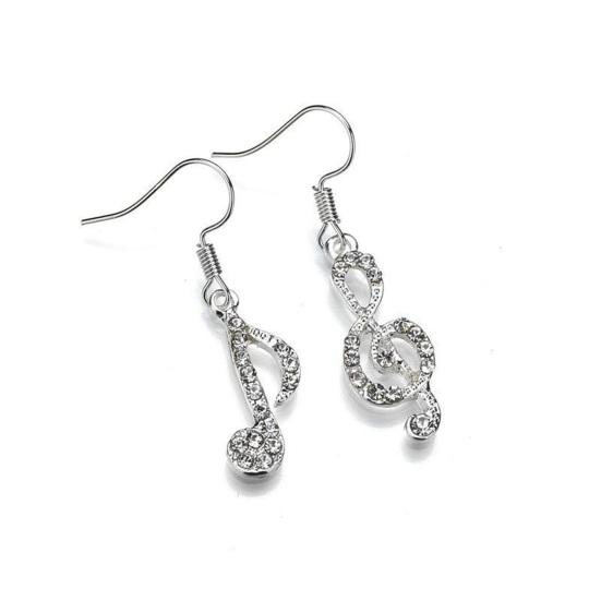 1 Paar baumelnde Ohrringe, Musiknoten-Design, funkelnde Strass-Tropfenohrringe, Dekoration, Hochzeitsschmuck
