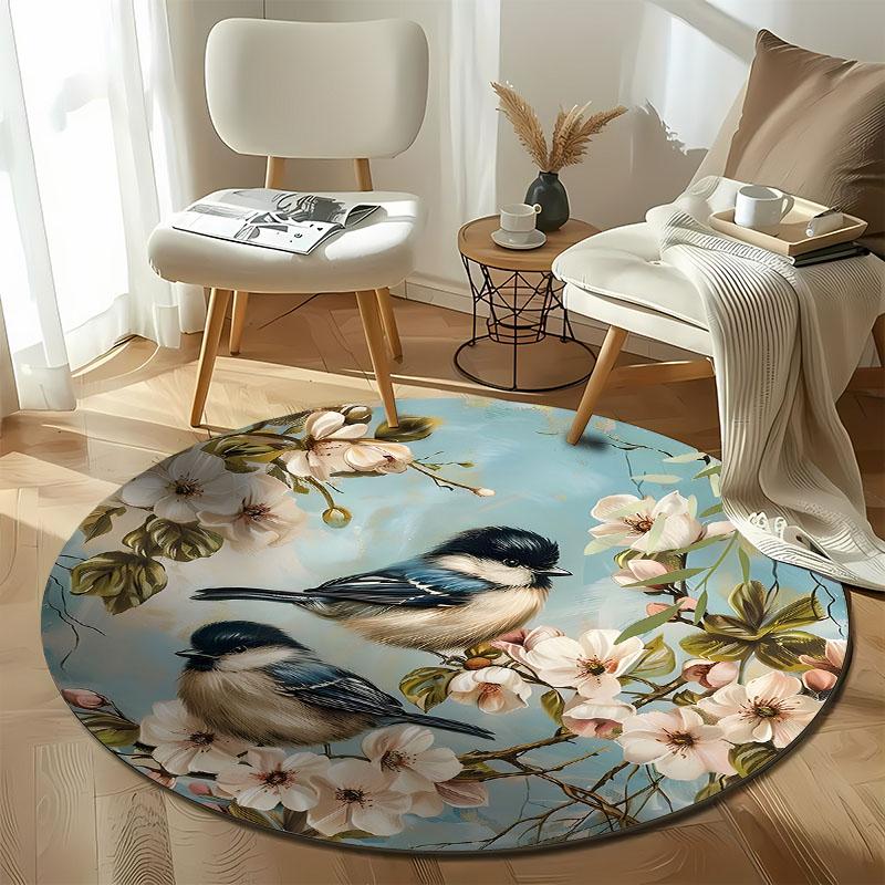 Free Shipping! Charming Birds and Blossoms Round Rug for Living Room Decor Round Carpet for Home Sofa Bedroom, Gift