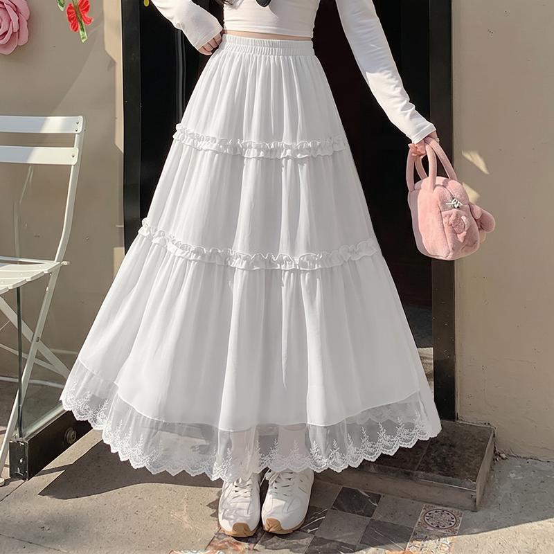 ZANZEA Women Elegant Lace Splice Loose Casual Long Skirt