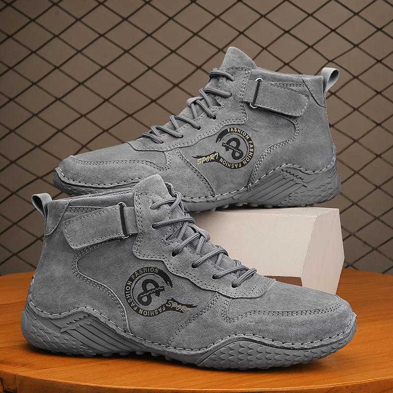 Mens Ankle Boots Brushed Finish Upper Hook Loop Strap Round Toe Lightweight Casual Shoes 38-46