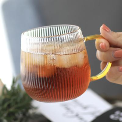 Japon Tek Katmanlı Dikey Çizgili Saplı Cam Su Bardağı Şeffaf Soğuğa Dayanıklı Süt Bardağı Çay Çay Fincanları