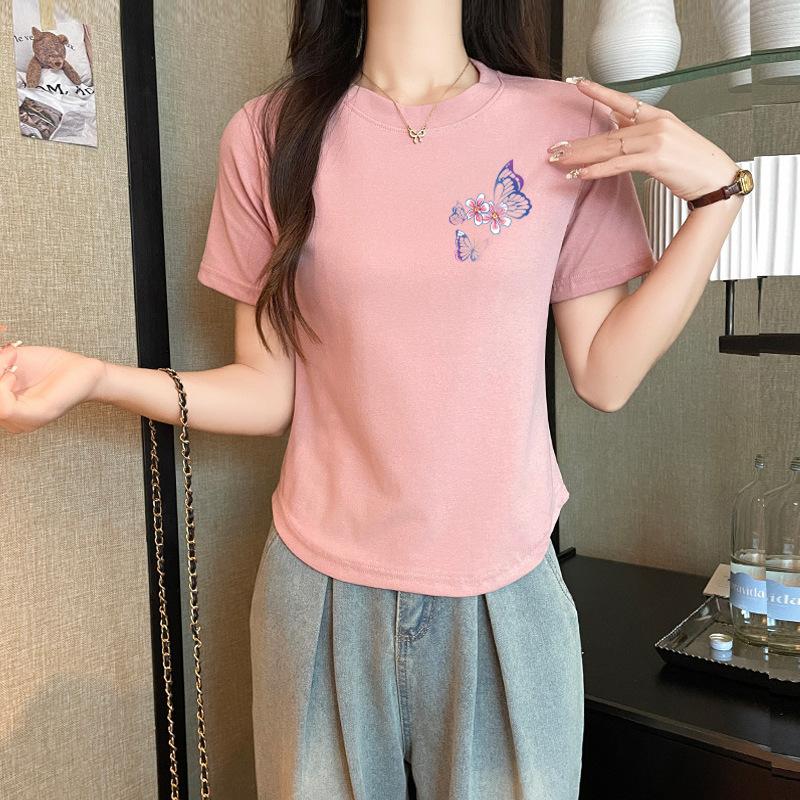 

Black Shoulder Short Sleeve T-Shirt Women s 2025 New Cotton Loose Versatile Design T-Shirt Short Top Summer XXL