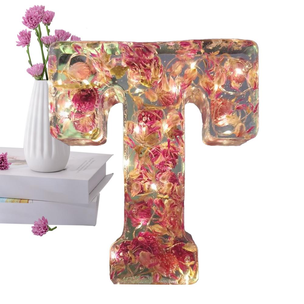 Flower Letter Night Light Initial Letter Floralnight Light Resin Lamp Creative Table Light Night Lamp Glowing Decoration For
