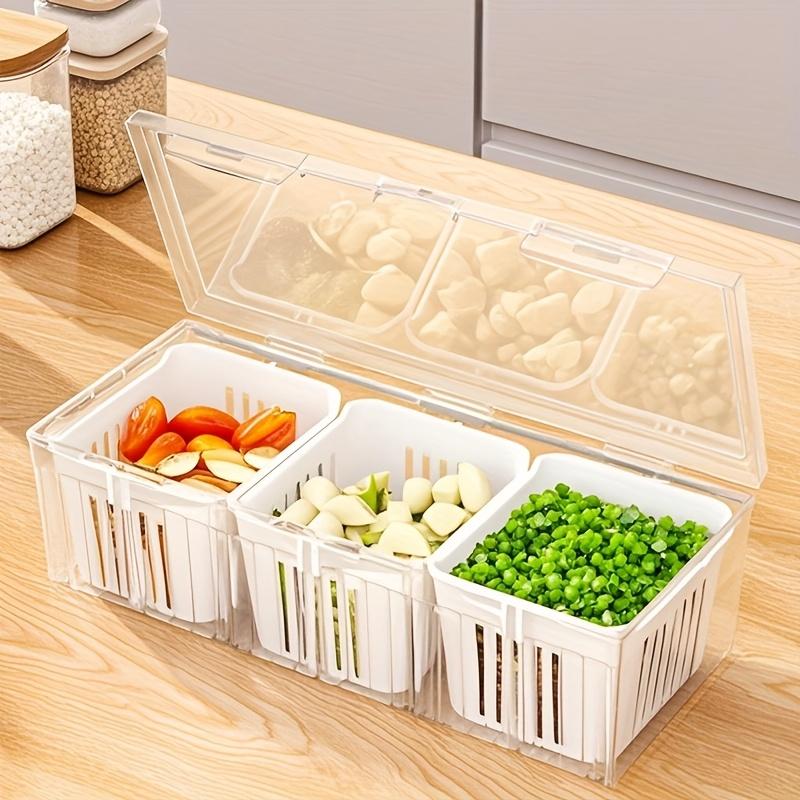 Refrigerator Food Drain Fresh-Keeping Box Fresh Vegetable Fruit Drain Storage Box Fruit Vegetable Drain Basket Kitchen Organizer