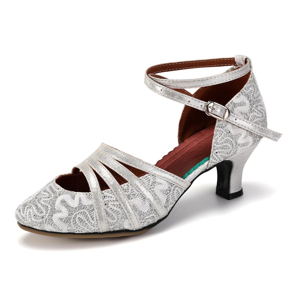 Dance Shoes for Women Hollow Women Outdoor Sandals Breathable Latin Salsa Mid Heel Ballroom Dance Shoes Heel 5.5CM