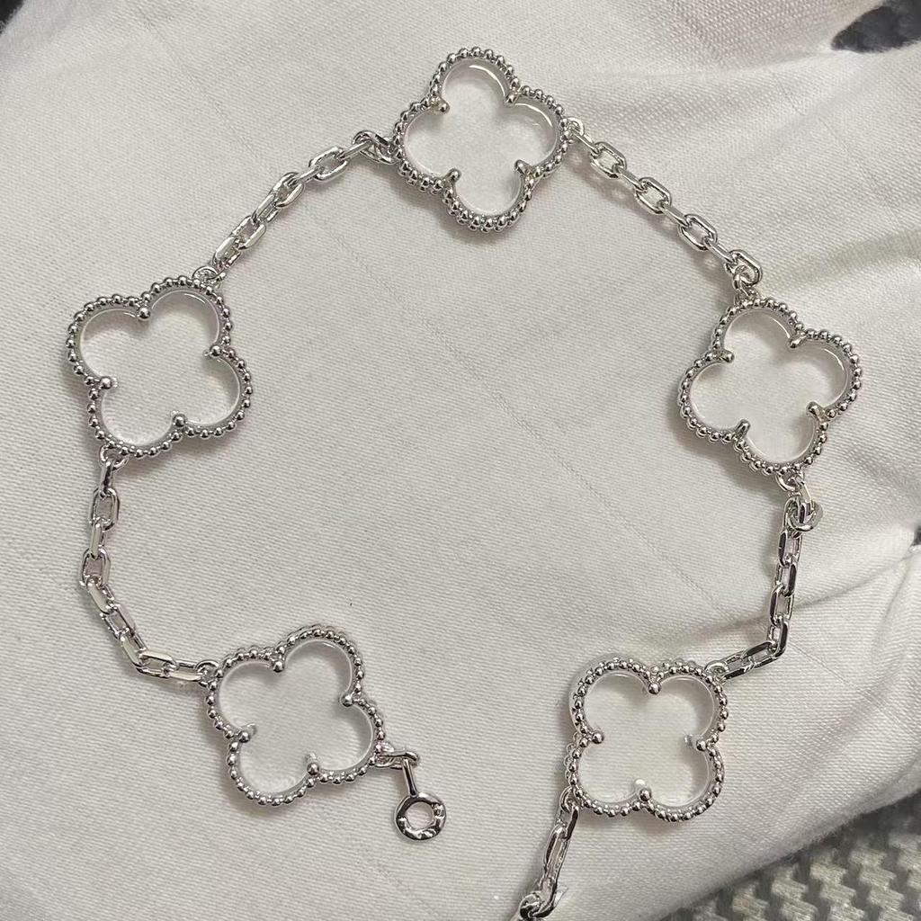 Nuova Versione Bracciale Quadrifoglio Cinque Fiori Agata Rossa Naturale Madreperla Bianca Bracciale da Donna Bracciale Laser