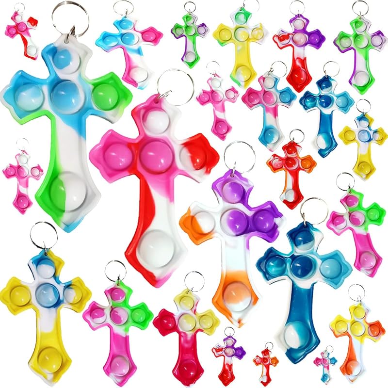 30 Packs Mini Backpack Pop Fidget Bubble Toys, Bulk Religion Cross Classroom Students Prizes Birthday Party Favors Gifts 30 cross