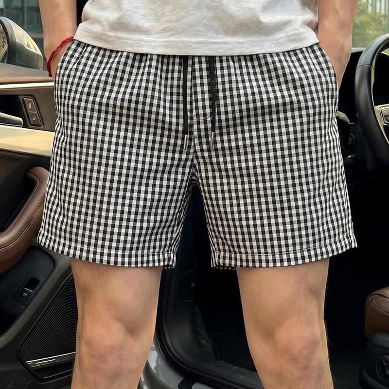Pantaloncini Casual da Uomo a Quadri, Vita Elastica con Coulisse, Leggeri da Spiaggia Estivi (M-5XL)