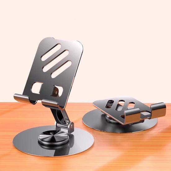 Metal Phone Stand, Foldable 720-degree Rotating Desktop Tablet Holder, Heavy Duty Universal Cradle with Charging Port