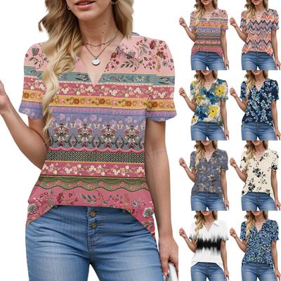 Dames Blouses Zomer Business Casual Werk Tops Korte Mouwen Knopen Kraag V-hals Blouse T-shirt