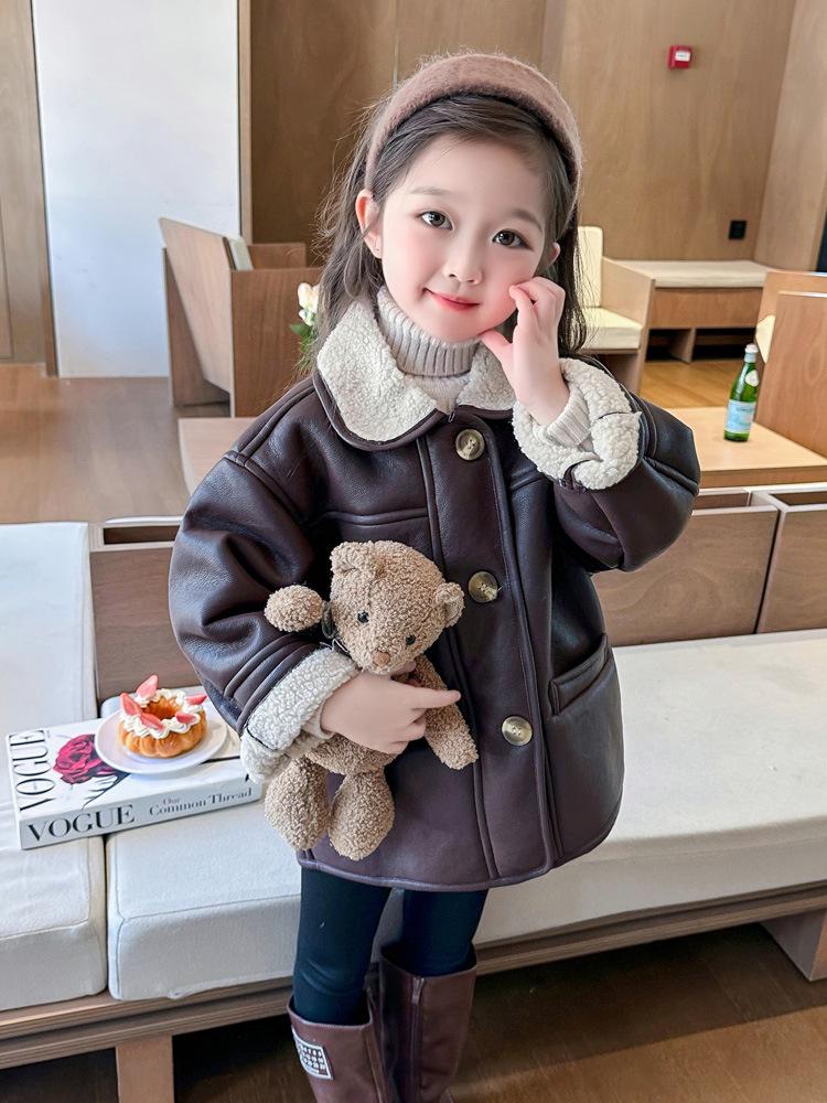 Girls' 2025 Fleece-Lined Leather Jacket - Thickened Winter & Autumn Fashion Coat
