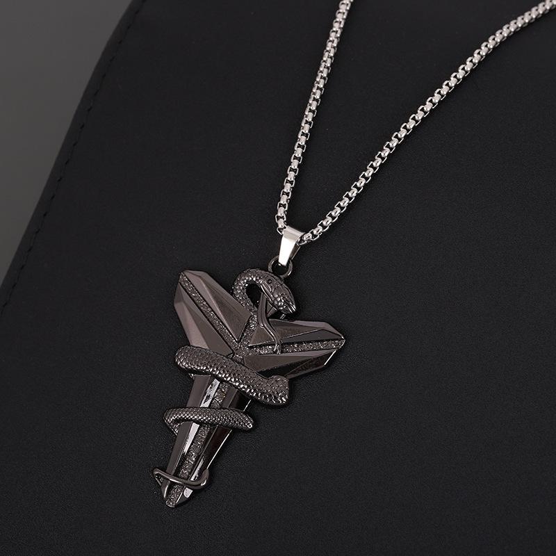 Black Mamba Viper Cross Pendant Necklace for Basketball Fans - Unisex Titanium Steel Hip-Hop Jewelry