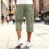 Men Drawstring Waist Multi Pocket Casual Capri Pants Loose Fit Knee Length Cargo Trousers for Outdoor Daily Wear