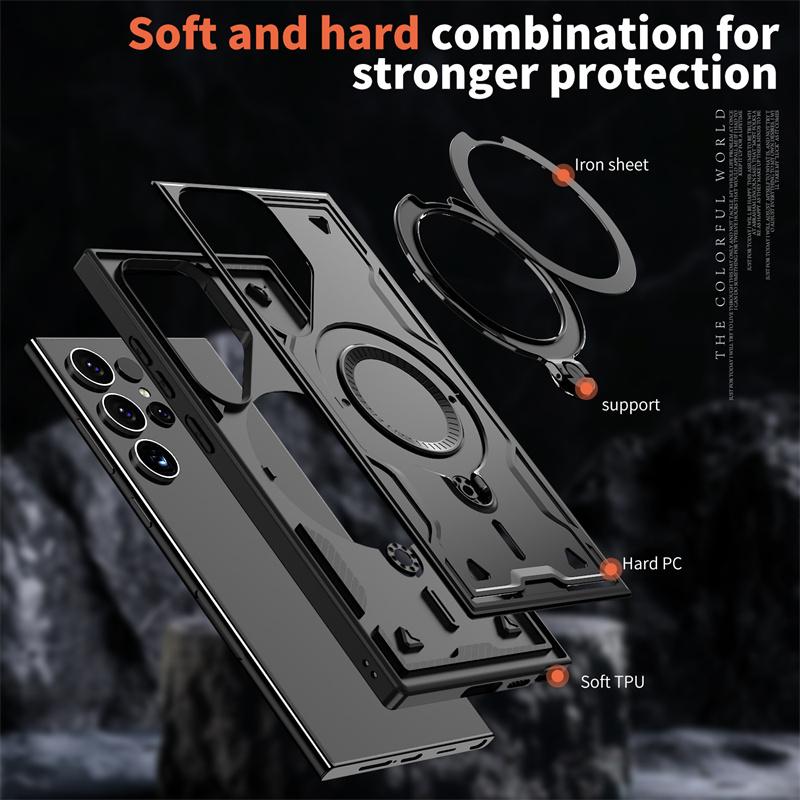 360° Magnetic Ring Kickstand Phone Case For Samsung S24 Ultra Military Grade Heavy Duty Protector Magsafing Cover For Galaxy S23 S22 Ultra A15 A35 A55