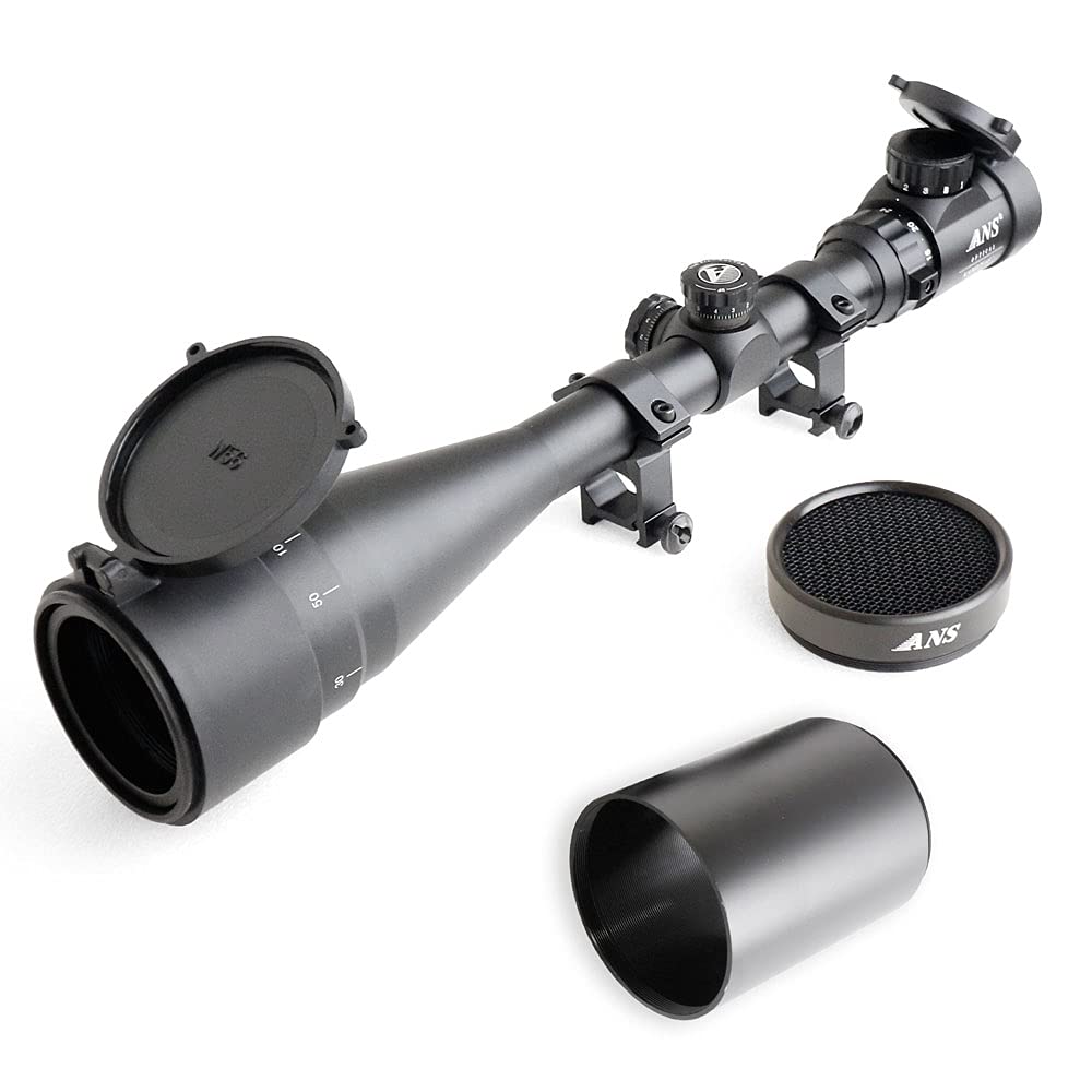 ANS Optical AOE Frontfokus Zielfernrohr mit Montage, Killflash und Frontblende 6-24x50 Dreifarbige Beleuchtung, Ringe, Blitz, (Vollständiger Satz) (sc-006-E31)