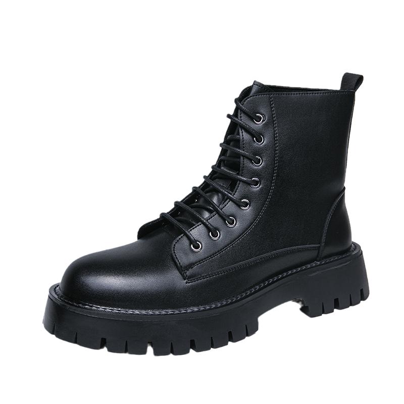

Модные мужские высокие кожаные ботинки Модный минималистский стиль Отдых на свежем воздухе Модные вечеринки Повседневные прогулки Мужские ботинки на толстой подошве 45 чёрный