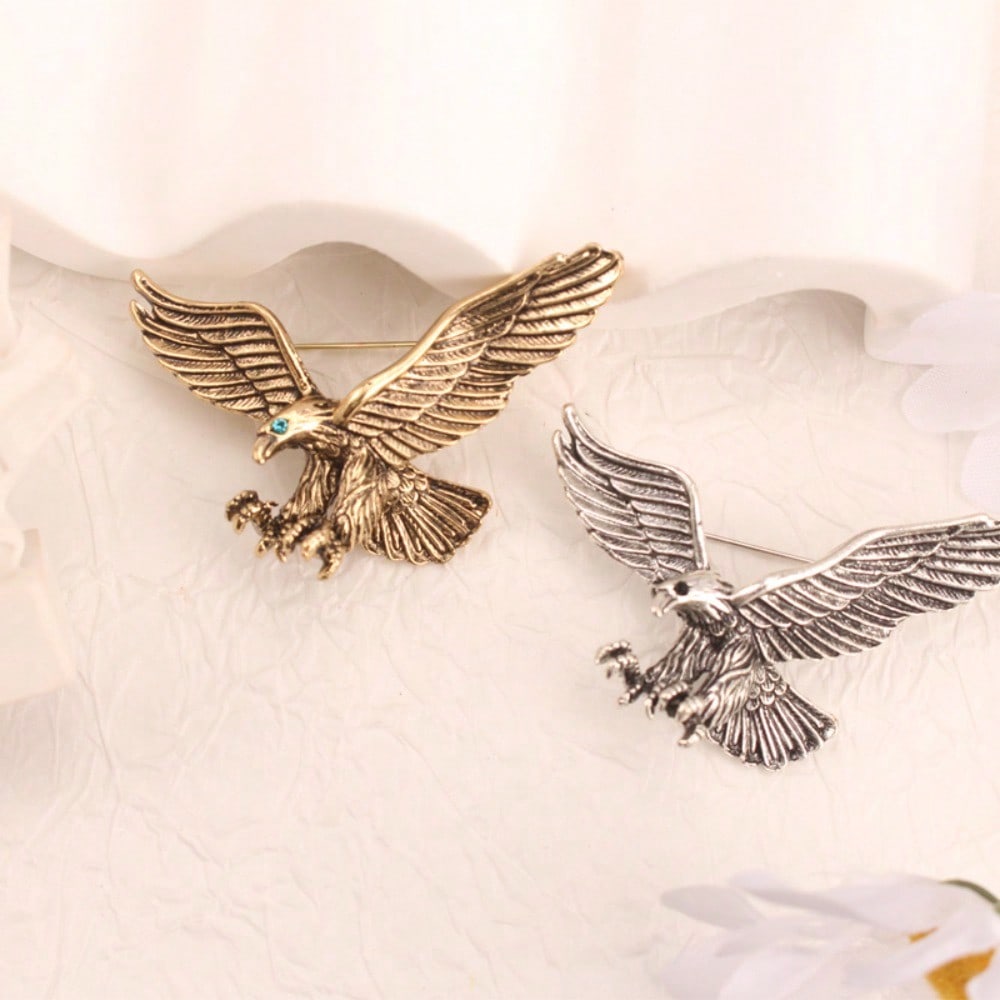 Eagle Falcon Brooch for Women, Vintage Gold-Tone Animal Jewelry Pin for Scarf Jacket Bag, Retro Gift for Wedding Party