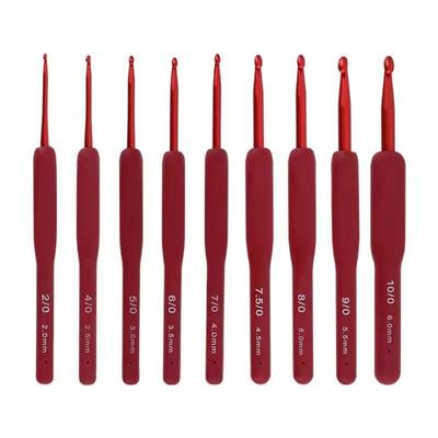 Set de 9 crochets à tricoter en aluminium pour tête avec poignée souple en silicone Aiguille à tricoter 2-6mm Bricolage Pulls Écharpes Tissage T